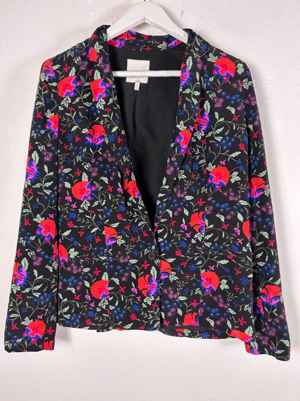 Joie Womens Jordyn Silk Floral Blazer Jacket Black Red Medium Lined Lightweight